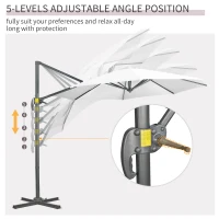 Outsunny 9.6' Cantilever Patio Umbrella Outdoor Hanging Offset Umbrella, Cross Base, 360° Rotation Aluminum Poles, White(m-5)