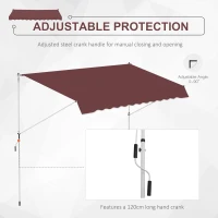 Outsunny 10x5ft Patio Sun Shade Canopy Manual Retractable Awning with 5.6-9.2ft Support Pole for Window, Door, Porch, Wine Red(m-6)