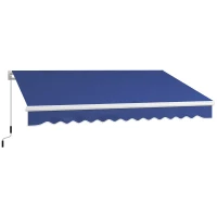 Outsunny 13' x 8' Patio Awning, Manual Retractable Sun Shade with UV Protection and Easy Crank Opening, Dark Blue(m-1)