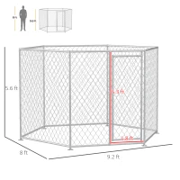 PawHut 9.2' x 8' x 5.6' Dog Kennel Outdoor for Medium and Large-Sized Dogs with Lockable Door, Silver(m-3)