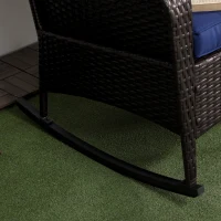 Outsunny Outdoor Wicker Rocking Chair, Rattan Rocker with Cushions, Steel Frame for Patio, Garden, Backyard, Dark Blue(m-9)