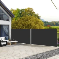 Outsunny 236" x 63" Outdoor Privacy Wall, Double Retractable Side Awning, Patio Screen for Garden, Balcony, Backyard, Black(m-1)