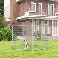 PawHut 9.2' x 8' x 5.6' Dog Kennel Outdoor for Medium and Large-Sized Dogs with Lockable Door, Silver(m-2)