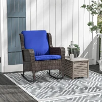 Outsunny Outdoor Wicker Rocking Chair, Rattan Rocker with Cushions, Steel Frame for Patio, Garden, Backyard, Dark Blue(m-2)