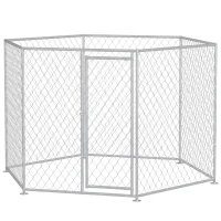 PawHut 9.2' x 8' x 5.6' Dog Kennel Outdoor for Medium and Large-Sized Dogs with Lockable Door, Silver(m-1)