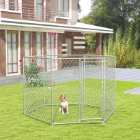 PawHut 9.2' x 8' x 5.6' Dog Kennel Outdoor for Medium and Large-Sized Dogs with Lockable Door, Silver(m-8)