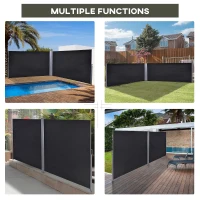 Outsunny 236" x 63" Outdoor Privacy Wall, Double Retractable Side Awning, Patio Screen for Garden, Balcony, Backyard, Black(m-9)