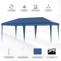 Outsunny 10' x 19' Pop Up Tent Garden Outdoor Party Tent Easy Set Up Gazebo Canopy Market Event Sunshade Blue(m-6)