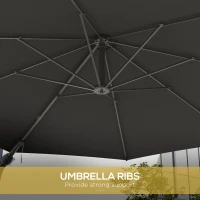 Outsunny 9.6 x 9.6 ft Wall Mounted Umbrella with Rotate, Patio Market Umbrella Parasol for Outdoor with Crank, Charcoal Grey(m-7)