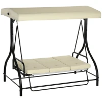 Outsunny Convertible Patio Swing Bed with Canopy and Cushions, 3 Seater Porch Swing for Outdoor, Backyard, Garden, Beige(m-2)
