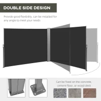Outsunny 236" x 63" Outdoor Privacy Wall, Double Retractable Side Awning, Patio Screen for Garden, Balcony, Backyard, Black(m-7)