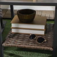 Outsunny 3 Piece Rocking Bistro Set, Outdoor Wicker Patio Conversation Set with Rockers, Table, Cushions, for Garden, Dark Blue(m-8)