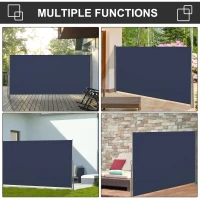 Outsunny 118" x 63" Outdoor Folding Privacy Screen Retractable Side Awning Patio with Resistance to UV Rays and Wind Dark Blue(m-7)