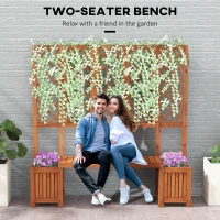 Outsunny Wood Outdoor Bench with Trellis for Climbing Plants and 2 Planter Boxes Garden Planter with Bench Privacy Panel Brown(m-4)