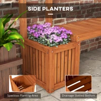 Outsunny Wood Outdoor Bench with Trellis for Climbing Plants and 2 Planter Boxes Garden Planter with Bench Privacy Panel Brown(m-6)