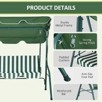 Outsunny Outdoor Porch Swing with Adjustable Canopy, 3-Seater Patio Swing Chair with Cushion, Green(m-5)