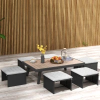 Outsunny 6-Piece Seat Cushion Pillows Replacement, Button Tufted Patio Chair Cushions Set with Ties, Light Grey(m-6)