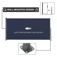 Outsunny 118" x 63" Outdoor Folding Privacy Screen Retractable Side Awning Patio with Resistance to UV Rays and Wind Dark Blue(m-5)