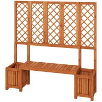 Outsunny Wood Outdoor Bench with Trellis for Climbing Plants and 2 Planter Boxes Garden Planter with Bench Privacy Panel Brown(m-2)