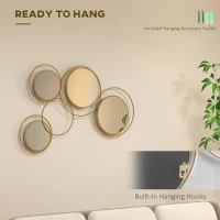 HOMCOM Metal Wall Mirror Decor, Modern Decorative Wall Art, Hanging Home Decor for Living Room Bedroom, Gold Tone(m-5)