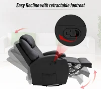 HOMCOM Faux Leather Recliner Chair with Massage, Vibration, Muti-function Padded Sofa Chair with Remote Control, 360 Degree Swivel Seat with Dual Cup Holders, Black(m-6)