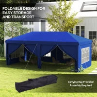 Outsunny 10' x 20' Pop Up Canopy Tent Outdoor Portable Easy Up Party Tent Garden Shade Shelter with Walls Carrying Bag, Blue(m-5)