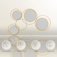HOMCOM Metal Wall Mirror Decor, Modern Decorative Wall Art, Hanging Home Decor for Living Room Bedroom, Gold Tone(m-6)