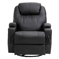HOMCOM Faux Leather Recliner Chair with Massage, Vibration, Muti-function Padded Sofa Chair with Remote Control, 360 Degree Swivel Seat with Dual Cup Holders, Black(m-8)