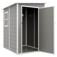 Outsunny 4'x5' Garden Tool Storage Shed, Lean to Shed with Window, Vent and Plastic Roof, Grey(m-2)