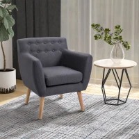 HOMCOM Linen Upholstery Armchair, Mid-Century Modern Accent Chair with Wood Frame and Thick Padding, Dark Grey(m-1)