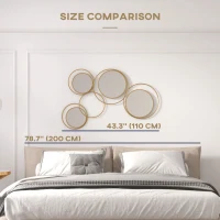 HOMCOM Metal Wall Mirror Decor, Modern Decorative Wall Art, Hanging Home Decor for Living Room Bedroom, Gold Tone(m-7)