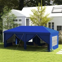 Outsunny 10' x 20' Pop Up Canopy Tent Outdoor Portable Easy Up Party Tent Garden Shade Shelter with Walls Carrying Bag, Blue(m-1)