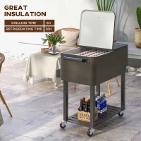 Outsunny Outdoor Beverage Cooler Bar Cart, 67-Qt Patio Cooler Cart Rolling Ice Chest with Shelf, Bottle Opener and Wheels, Grey(m-4)