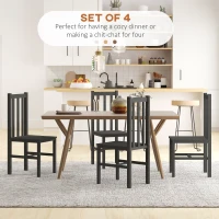 HOMCOM Farmhouse Dining Table Chairs, Set of 4 Pine Wood Kitchen Table Chairs with Slat Back for Living Room, Bedroom, Black(m-4)
