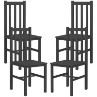 HOMCOM Farmhouse Dining Table Chairs, Set of 4 Pine Wood Kitchen Table Chairs with Slat Back for Living Room, Bedroom, Black(m-1)