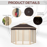 Outsunny 13' x 13' Pop Up Gazebo Hexagonal Canopy Shelter with 6 Zippered Mesh Netting for Patio, Backyard, Garden, Wedding, Party, Beige(m-7)