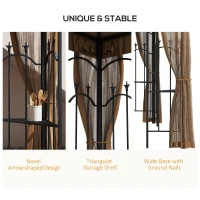 Outsunny 10' x 12' Steel Outdoor Gazebo, Elegant Garden Shelter with Mesh Curtains, Brown - Ideal for Patio & Backyard Entertaining(m-3)