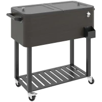 Outsunny Outdoor Beverage Cooler Bar Cart, 67-Qt Patio Cooler Cart Rolling Ice Chest with Shelf, Bottle Opener and Wheels, Grey(m-2)