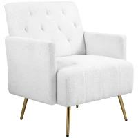 HOMCOM Upholstered Armchair, Modern Sherpa Accent Chair, Tufted Reading Chair for Living Room with Gold Steel Legs, White(m-1)
