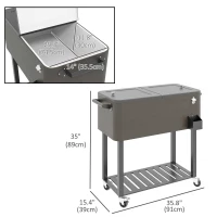 Outsunny Outdoor Beverage Cooler Bar Cart, 67-Qt Patio Cooler Cart Rolling Ice Chest with Shelf, Bottle Opener and Wheels, Grey(m-3)