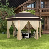 Outsunny 13' x 13' Pop Up Gazebo Hexagonal Canopy Shelter with 6 Zippered Mesh Netting for Patio, Backyard, Garden, Wedding, Party, Beige(m-2)