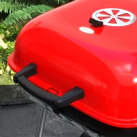 Outsunny 18" Portable BBQ Grill Charcoal Grill with Wheels Bottom Shelf and Adjustable Vents for Picnic, Camping, Backyard, Red(m-9)