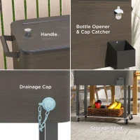 Outsunny Outdoor Beverage Cooler Bar Cart, 67-Qt Patio Cooler Cart Rolling Ice Chest with Shelf, Bottle Opener and Wheels, Grey(m-6)