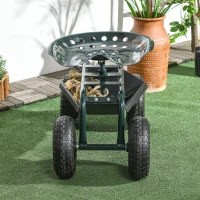 Outsunny Garden Cart Garden Seat on Wheels with Tool Tray, 360° Swivel and Height Adjustable Seat, for Patio and Yard(m-9)