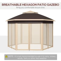 Outsunny 13' x 13' Pop Up Gazebo Hexagonal Canopy Shelter with 6 Zippered Mesh Netting for Patio, Backyard, Garden, Wedding, Party, Beige(m-4)