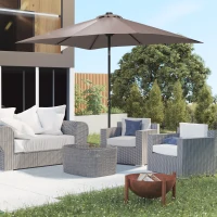 Outsunny 9' x 7' Outdoor Patio Solar Umbrella with Crank, Solar LED Lights, Tilting, Push-Button for Deck, Pool and Lawn, Tan(m-2)