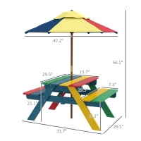 Outsunny Wooden Kids Picnic Table Set with Parasol, Seating for 2 Children 3-6 Years Old, for Patio Backyard, Indoor Outdoor Use(m-3)