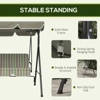 Outsunny 3-Seater Outdoor Porch Swing with Adjustable Canopy, Patio Swing Chair for Garden, Poolside, Backyard, Green and Brown(m-5)