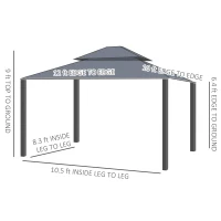 Outsunny 10' x 12' Hardtop Gazebo Permanent Pavilion w/ Double Roof Aluminum Frame Sidewalls for Patio Garden Deck, Dark Gray(m-3)