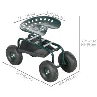 Outsunny Garden Cart Garden Seat on Wheels with Tool Tray, 360° Swivel and Height Adjustable Seat, for Patio and Yard(m-3)